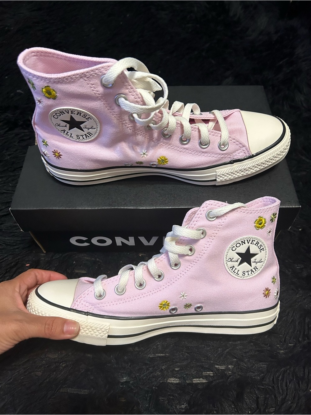 CONVERSE Ctas Hi top pink floral embroidered lace up shoes sneakers women’s 8.5 - Picture 9 of 9
